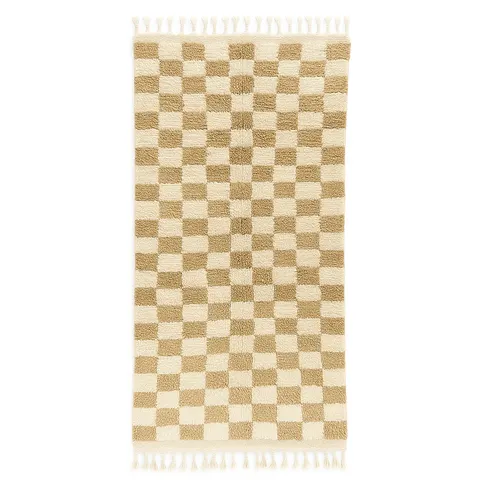 Tapis de couloir berbère Bouiblane beige à damier — tapis berbères contemporains