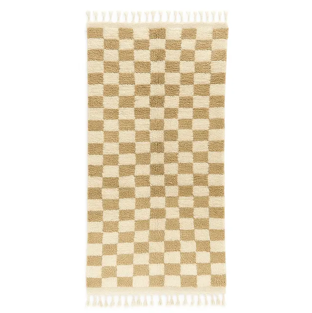 Tapis de couloir berbère Bouiblane beige à damier — tapis berbères contemporains