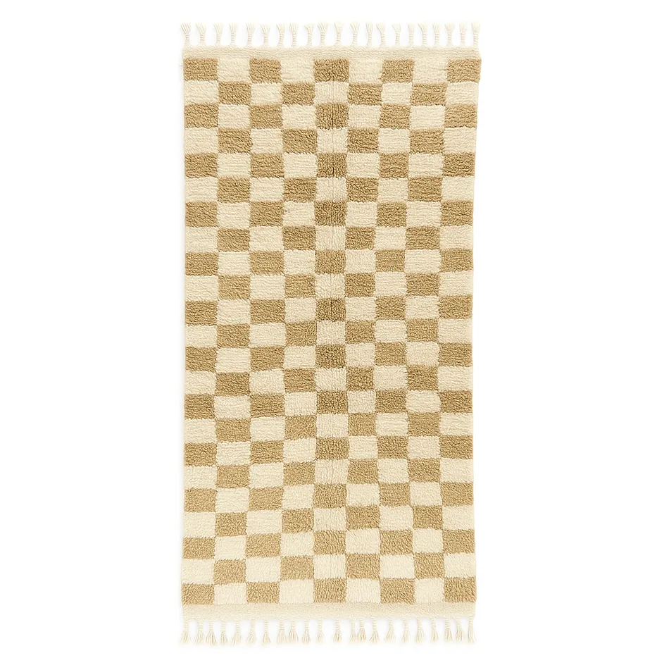 Tapis de couloir berbère Bouiblane beige à damier — tapis berbères contemporains tissé à la main