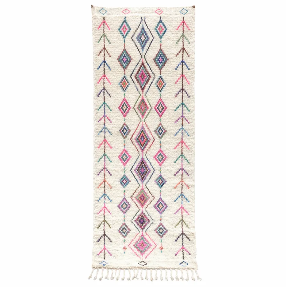 Tapis de couloir berbère Boulemane blanc aux motifs berbères — tapis berbères contemporains tissé à la main