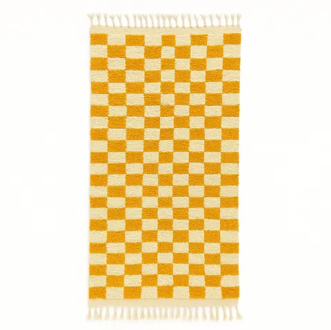 Tapis de couloir berbère Bounaceur moutarde à damier — tapis berbères contemporains