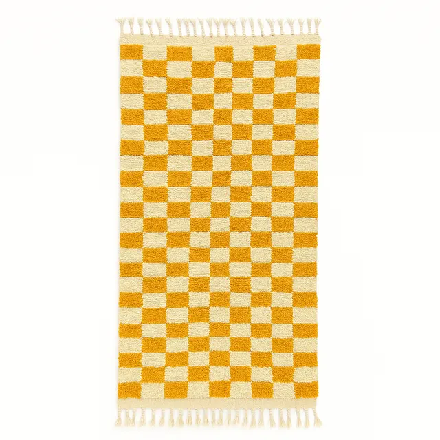 Tapis de couloir berbère Bounaceur moutarde à damier — tapis berbères contemporains