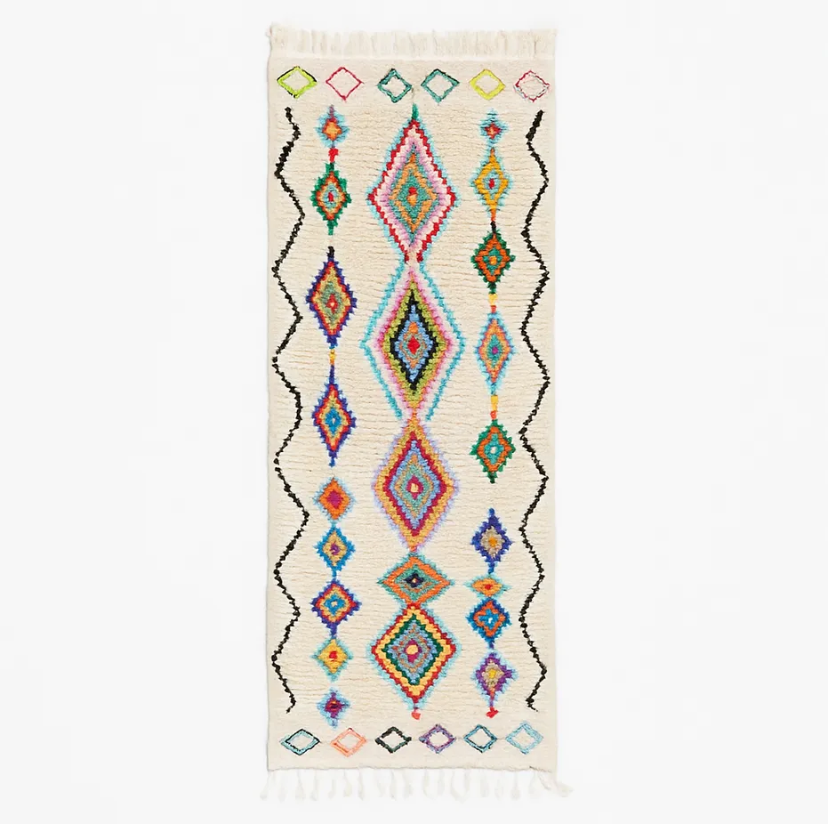 Tapis de couloir berbère Dayet multicolore à losanges — tapis berbères contemporains tissé à la main