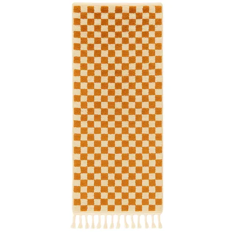 Tapis de couloir berbère Debdou orange et blanc à damier — tapis berbères contemporains