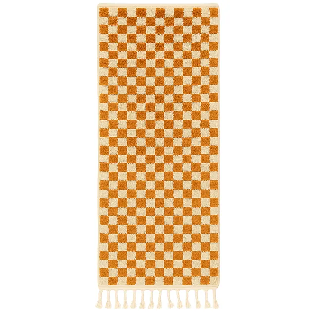 Tapis de couloir berbère Debdou orange et blanc à damier — tapis berbères contemporains