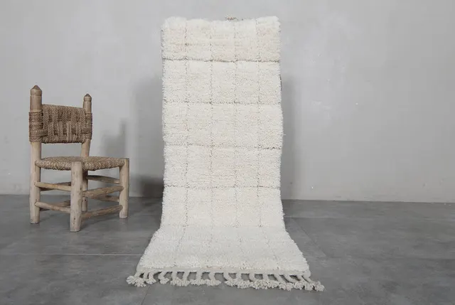 Tapis de couloir berbère Drâa crème uni — tapis berbères contemporains