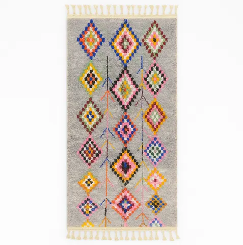 Tapis de couloir berbère Erfoud multicolore et gris à losanges — tapis berbères contemporains