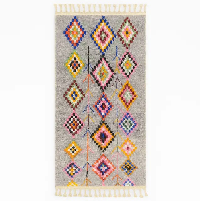 Tapis de couloir berbère Erfoud multicolore et gris à losanges — tapis berbères contemporains