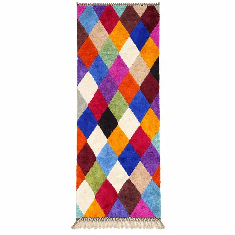 Tapis de couloir berbère Guercif multicolore à losanges — tapis berbères contemporains