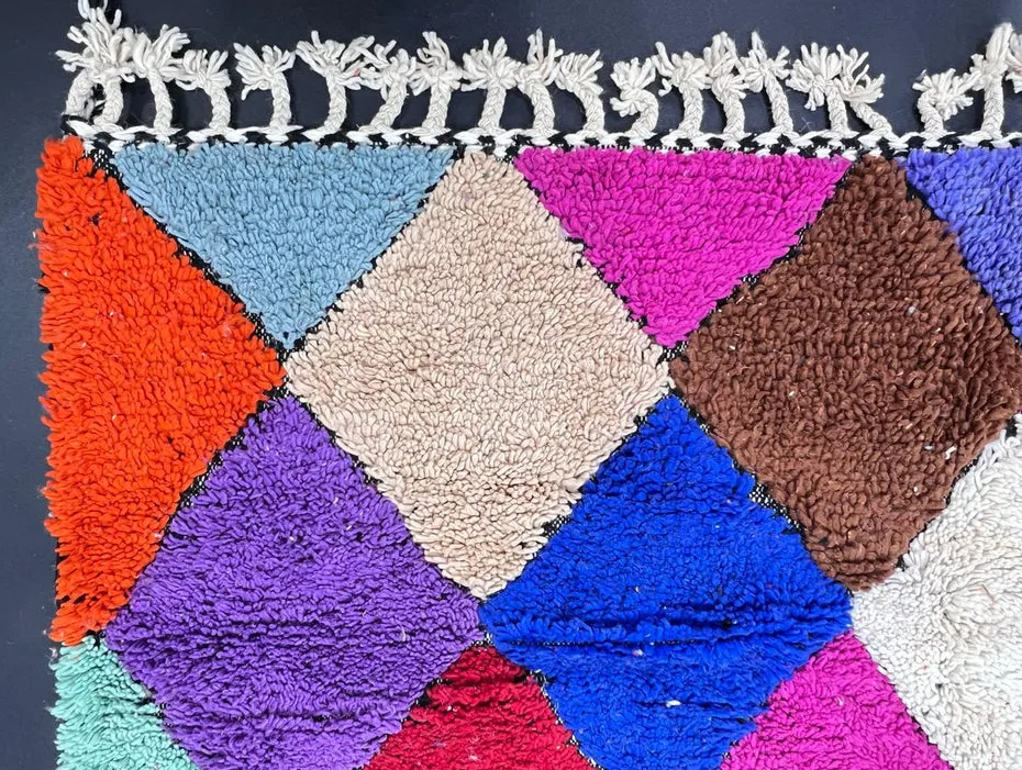 Tapis de couloir berbère Guercif multicolore à losanges, vue 3 sur 4