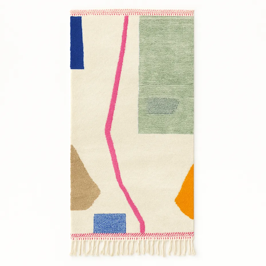 Tapis de couloir berbère Guir rose à lignes — tapis berbères contemporains tissé à la main