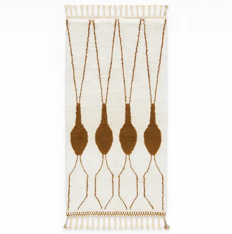 Tapis de couloir berbère Idir blanc et marron au dessin abstrait — tapis berbères contemporains