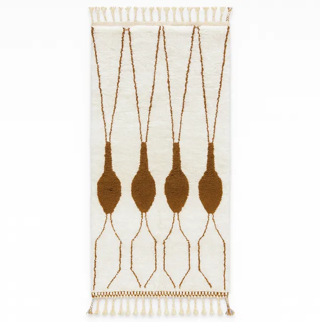 Tapis de couloir berbère Idir blanc et marron au dessin abstrait — tapis berbères contemporains