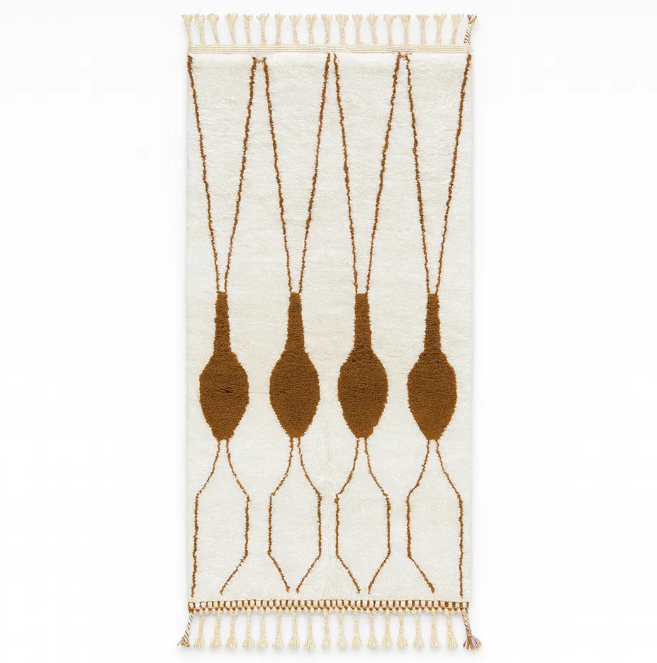 Tapis de couloir berbère Idir blanc et marron au dessin abstrait — tapis berbères contemporains tissé à la main