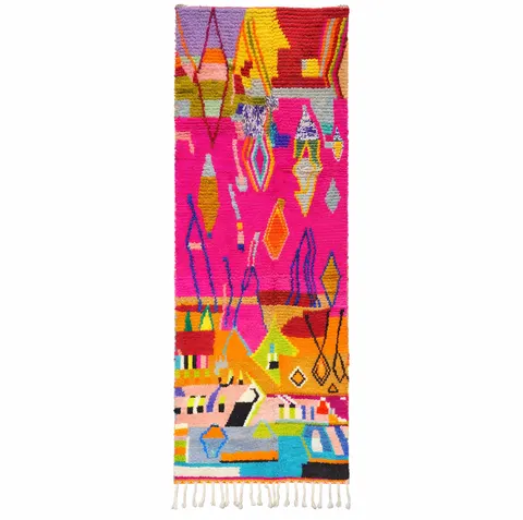 Tapis de couloir berbère Ijoukak multicolore au dessin abstrait — tapis berbères contemporains
