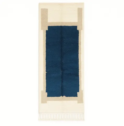 Tapis de couloir berbère Imlil blanc et bleu — tapis berbères contemporains
