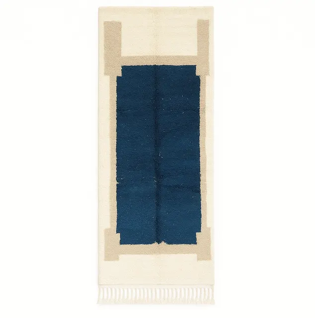 Tapis de couloir berbère Imlil blanc et bleu — tapis berbères contemporains