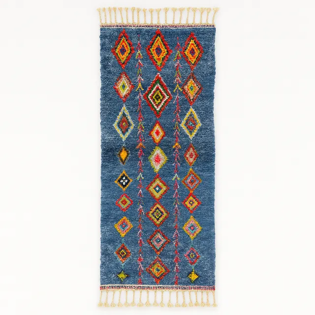 Tapis de couloir berbère Izza bleu et multicolore à losanges — tapis berbères contemporains