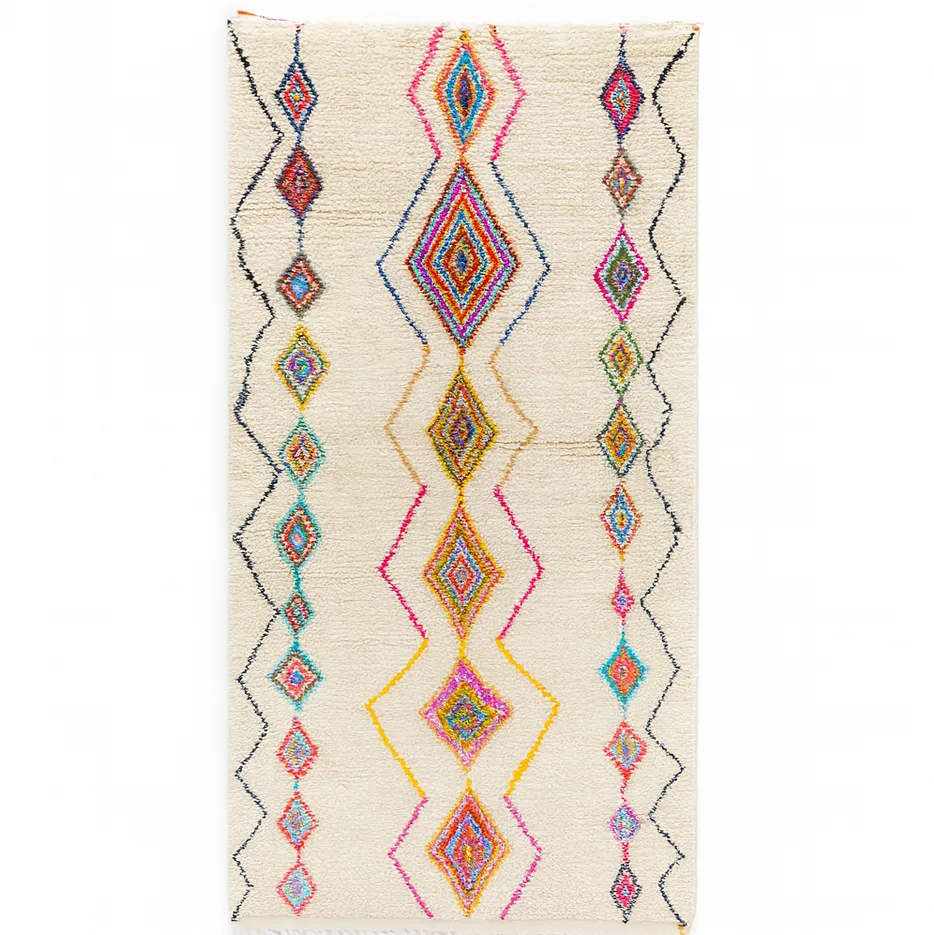 Tapis de couloir berbère Jorf multicolore à losanges II — tapis berbères contemporains tissé à la main