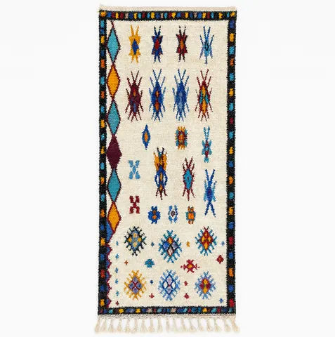 Tapis de couloir berbère Melloul blanc aux motifs berbères — tapis berbères contemporains