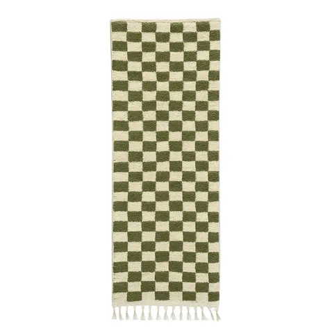 Tapis de couloir berbère Mgoun vert et blanc à damier — tapis berbères contemporains