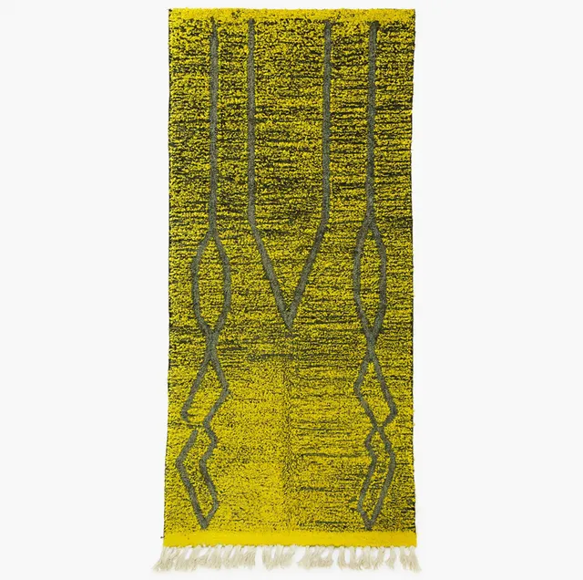 Tapis de couloir berbère Mirleft jaune et vert à lignes — tapis berbères contemporains