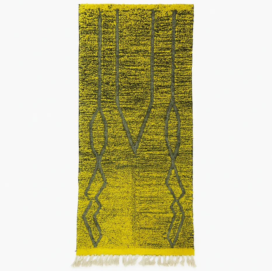 Tapis de couloir berbère Mirleft jaune et vert à lignes — tapis berbères contemporains tissé à la main