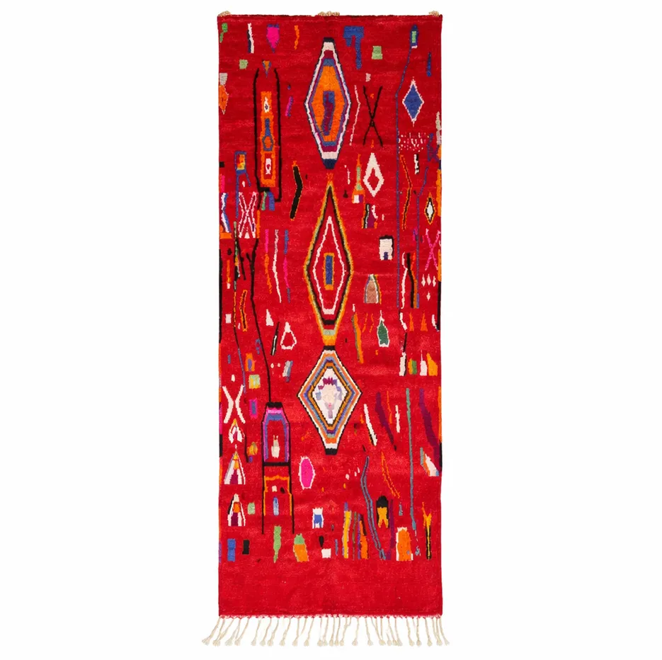 Tapis de couloir berbère Missour rouge — tapis berbères contemporains tissé à la main
