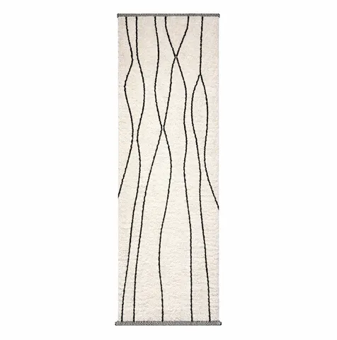 Tapis de couloir berbère Moulouya noir et blanc à lignes — tapis berbères contemporains