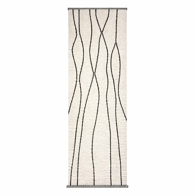 Tapis de couloir berbère Moulouya noir et blanc à lignes — tapis berbères contemporains