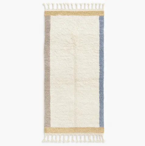 Tapis de couloir berbère Ouanoukrim blanc et bleu uni — tapis berbères contemporains