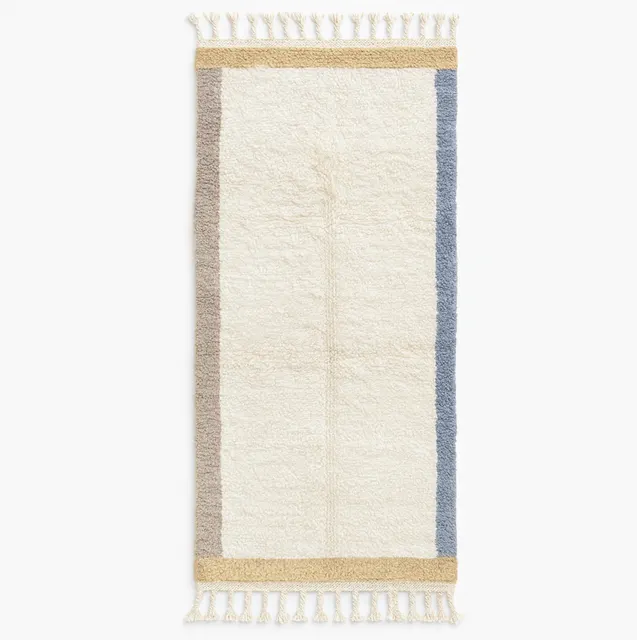 Tapis de couloir berbère Ouanoukrim blanc et bleu uni — tapis berbères contemporains