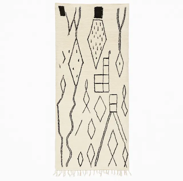 Tapis de couloir berbère Ouezzane noir et blanc uni — tapis berbères contemporains