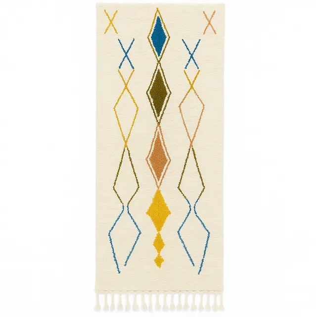 Tapis de couloir berbère Ouiouane blanc et multicolore à losanges — tapis berbères contemporains