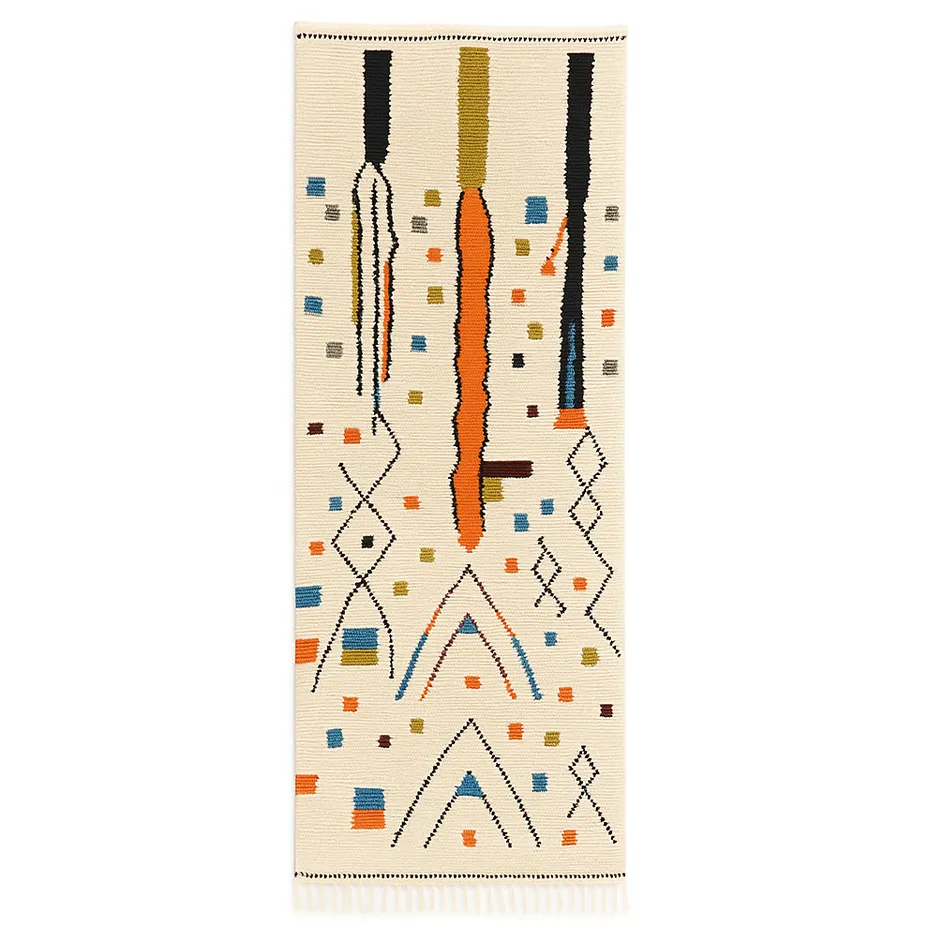 Tapis de couloir berbère Oukaïm multicolore aux motifs géométriques — tapis berbères contemporains tissé à la main
