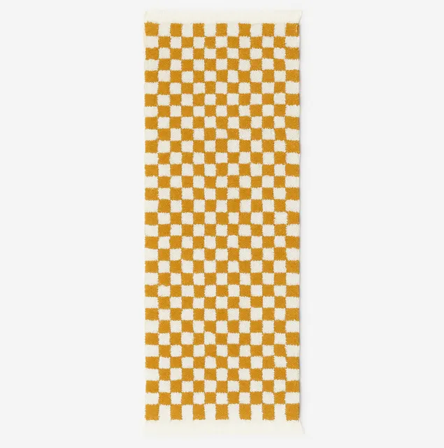 Tapis de couloir berbère Ourika moutarde et jaune à damier — tapis berbères contemporains