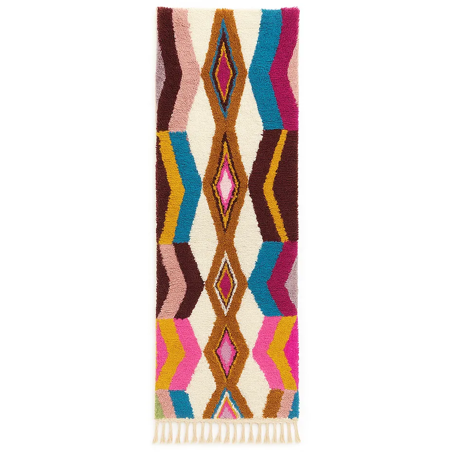 Tapis de couloir berbère Ouzoud multicolore — tapis berbères contemporains tissé à la main