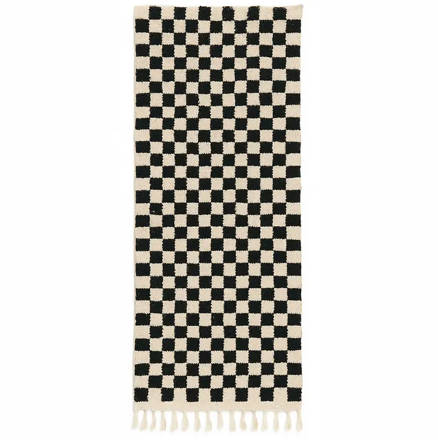 Tapis de couloir berbère Saghro noir et blanc à damier — tapis berbères contemporains