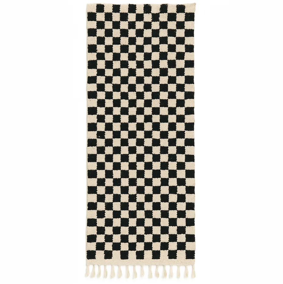 Tapis de couloir berbère Saghro noir et blanc à damier — tapis berbères contemporains tissé à la main