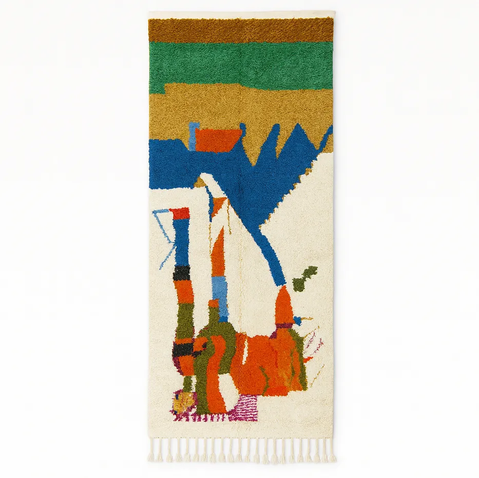 Tapis de couloir berbère Sebou multicolore au dessin abstrait — tapis berbères contemporains tissé à la main