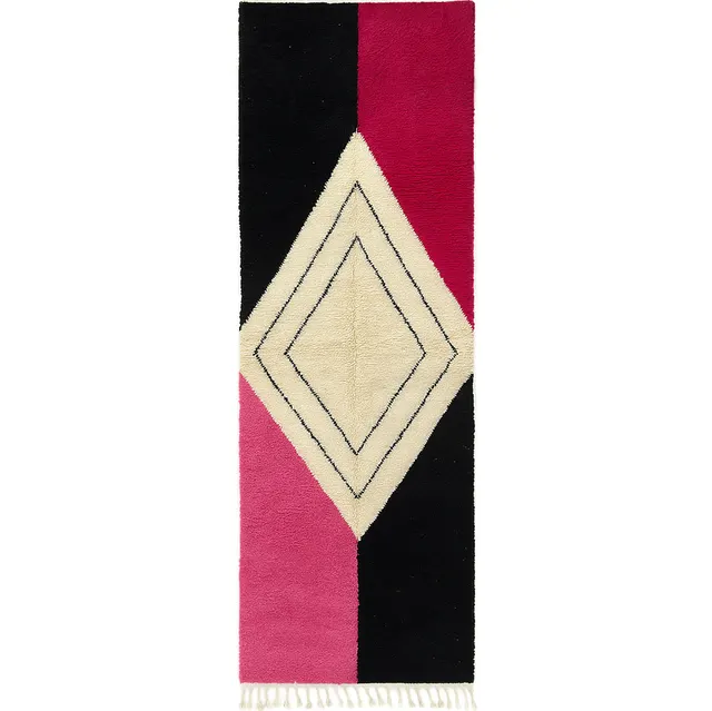 Tapis de couloir berbère Sidi-Ali noir et rose à losanges — tapis berbères contemporains