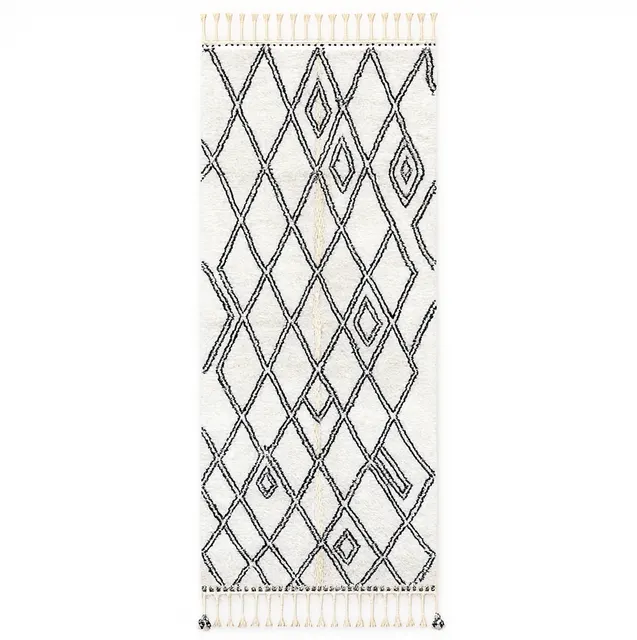 Tapis de couloir berbère Sifaw blanc et noir à losanges — tapis berbères contemporains