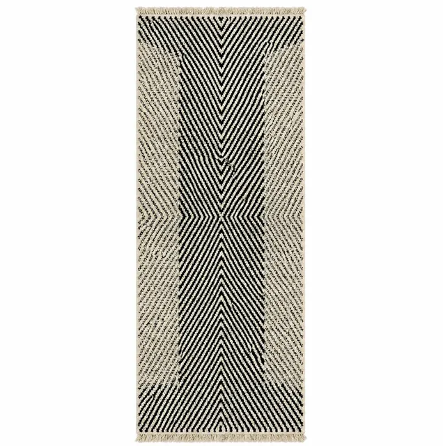 Tapis de couloir berbère Sifaw noir et blanc aux motifs berbères — tapis berbères contemporains