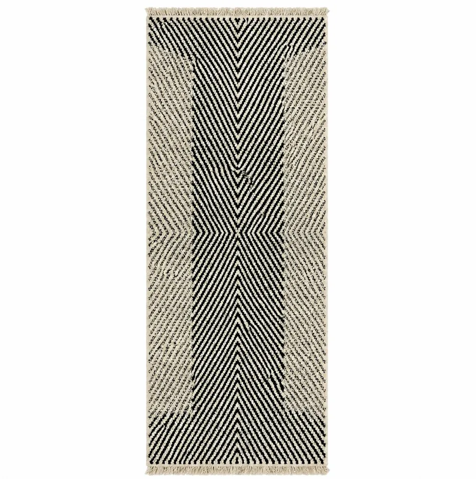 Tapis de couloir berbère Sifaw noir et blanc aux motifs berbères — tapis berbères contemporains tissé à la main