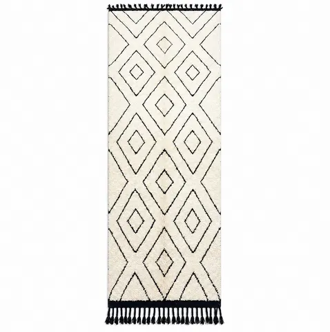 Tapis de couloir berbère Siman noir et blanc à losanges — tapis berbères contemporains