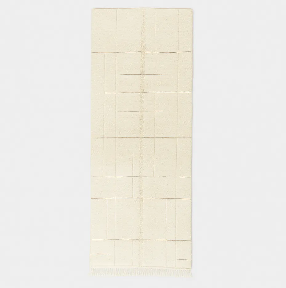 Tapis de couloir berbère Siroua blanc uni — tapis berbères contemporains tissé à la main
