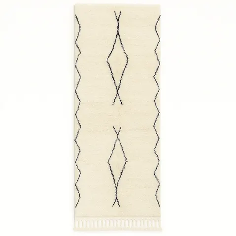 Tapis de couloir berbère Skoura blanc et noir — tapis berbères contemporains