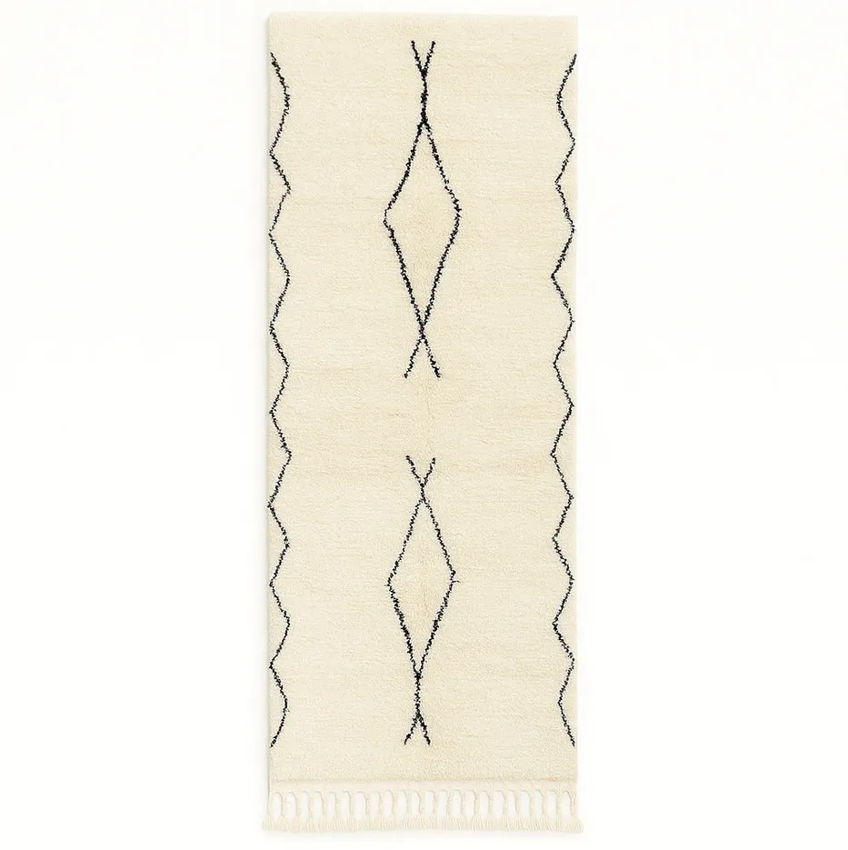 Tapis de couloir berbère Skoura blanc et noir — tapis berbères contemporains tissé à la main