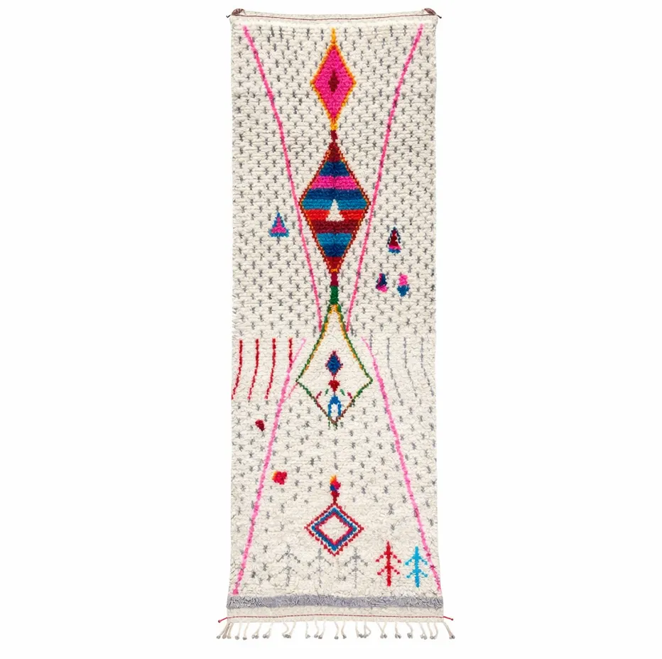Tapis de couloir berbère Tabant multicolore à losanges — tapis berbères contemporains tissé à la main