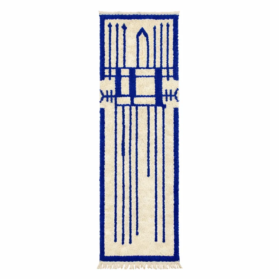 Tapis de couloir berbère Taddart bleu — tapis berbères contemporains tissé à la main